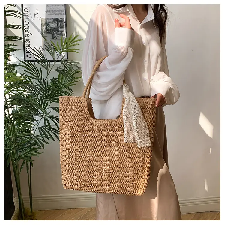 Hollow Straw Beach Bag Large Capacity Summer Casual Tote — feature 14