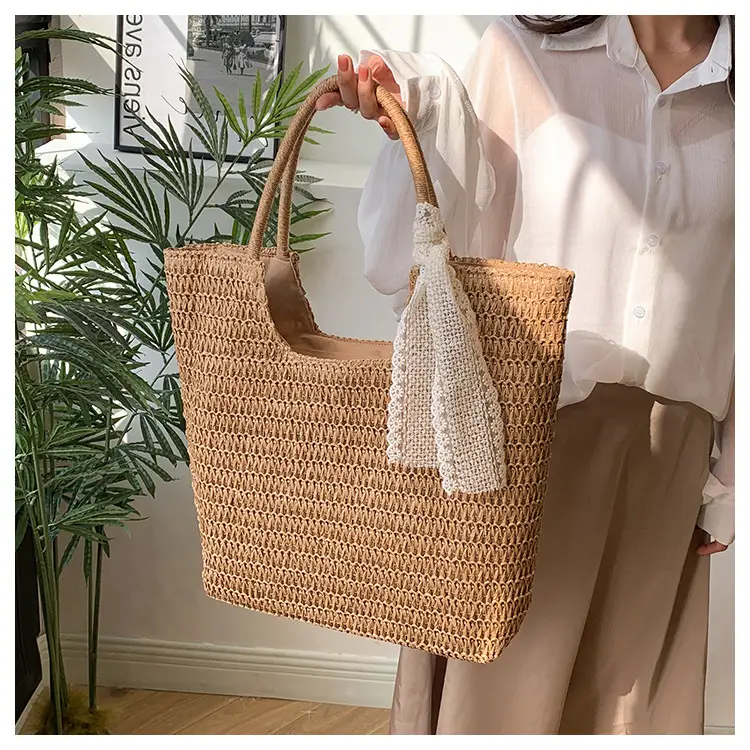 Hollow Straw Beach Bag Large Capacity Summer Casual Tote — feature 15