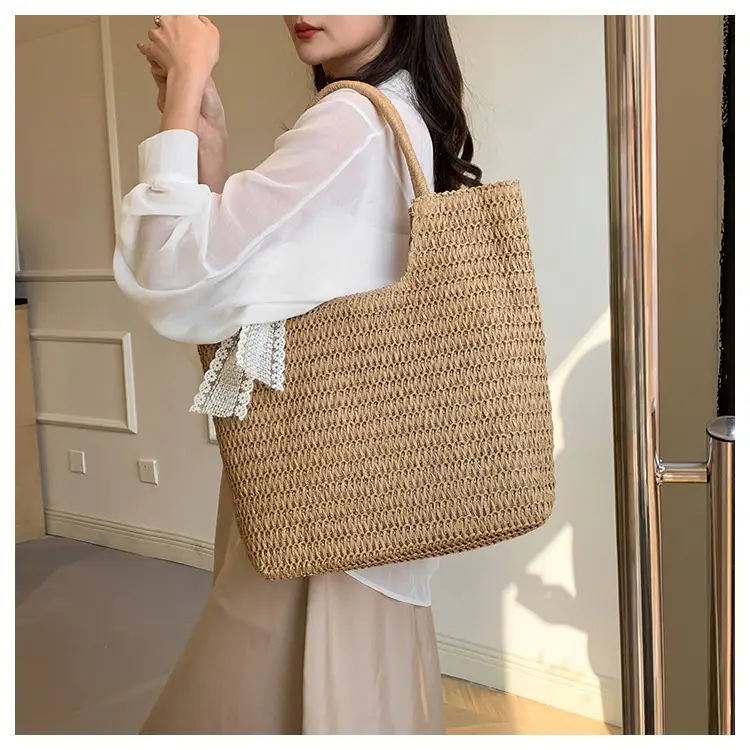 Hollow Straw Beach Bag Large Capacity Summer Casual Tote — feature 18