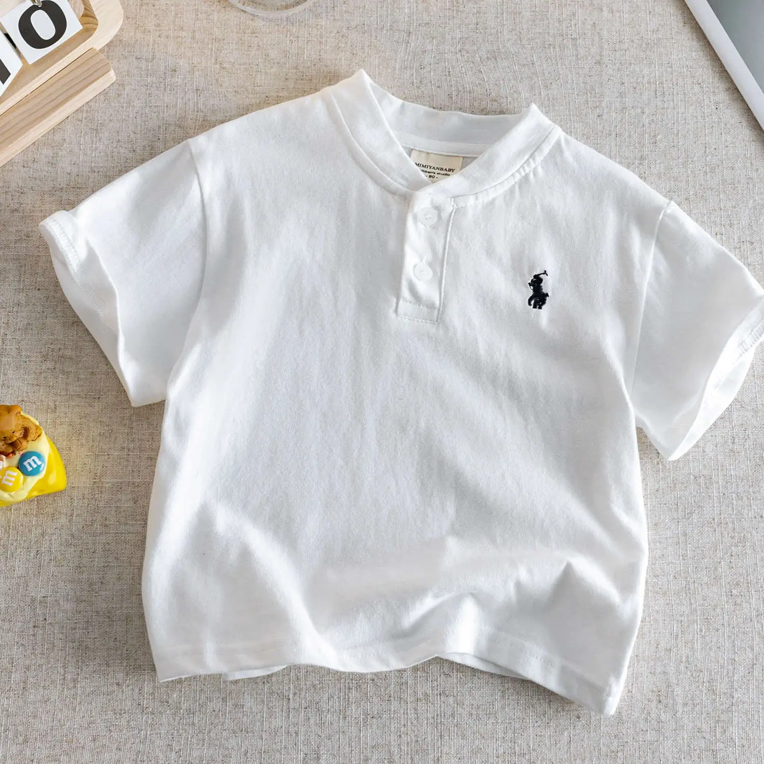 Kids V-Neck Short Sleeve T-Shirt Grey Korean Style
