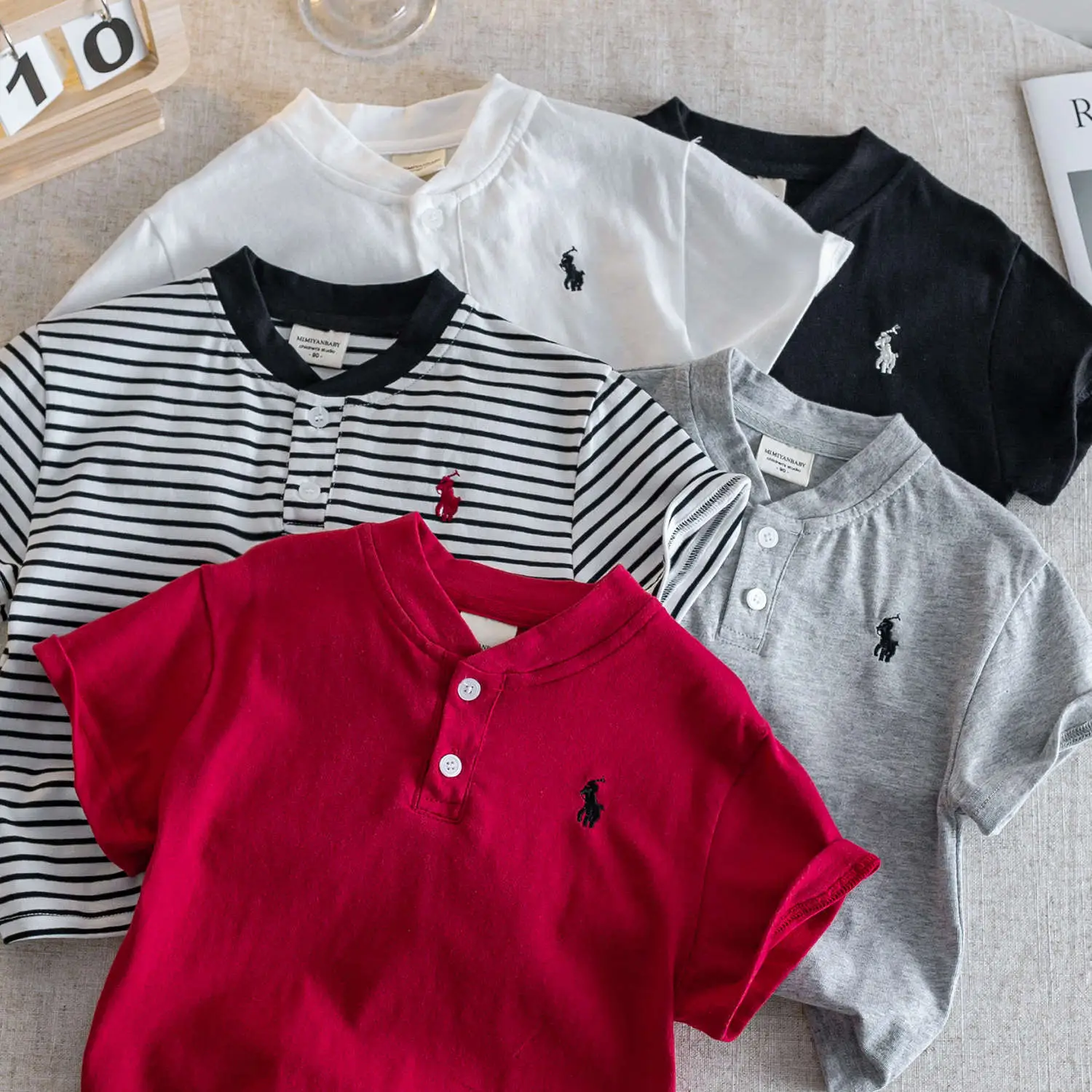 Kids V-Neck Short Sleeve T-Shirt Grey Korean Style — feature 2