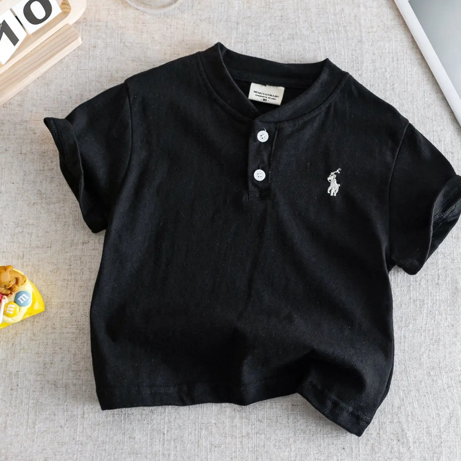 Kids V-Neck Short Sleeve T-Shirt Grey Korean Style — feature 5