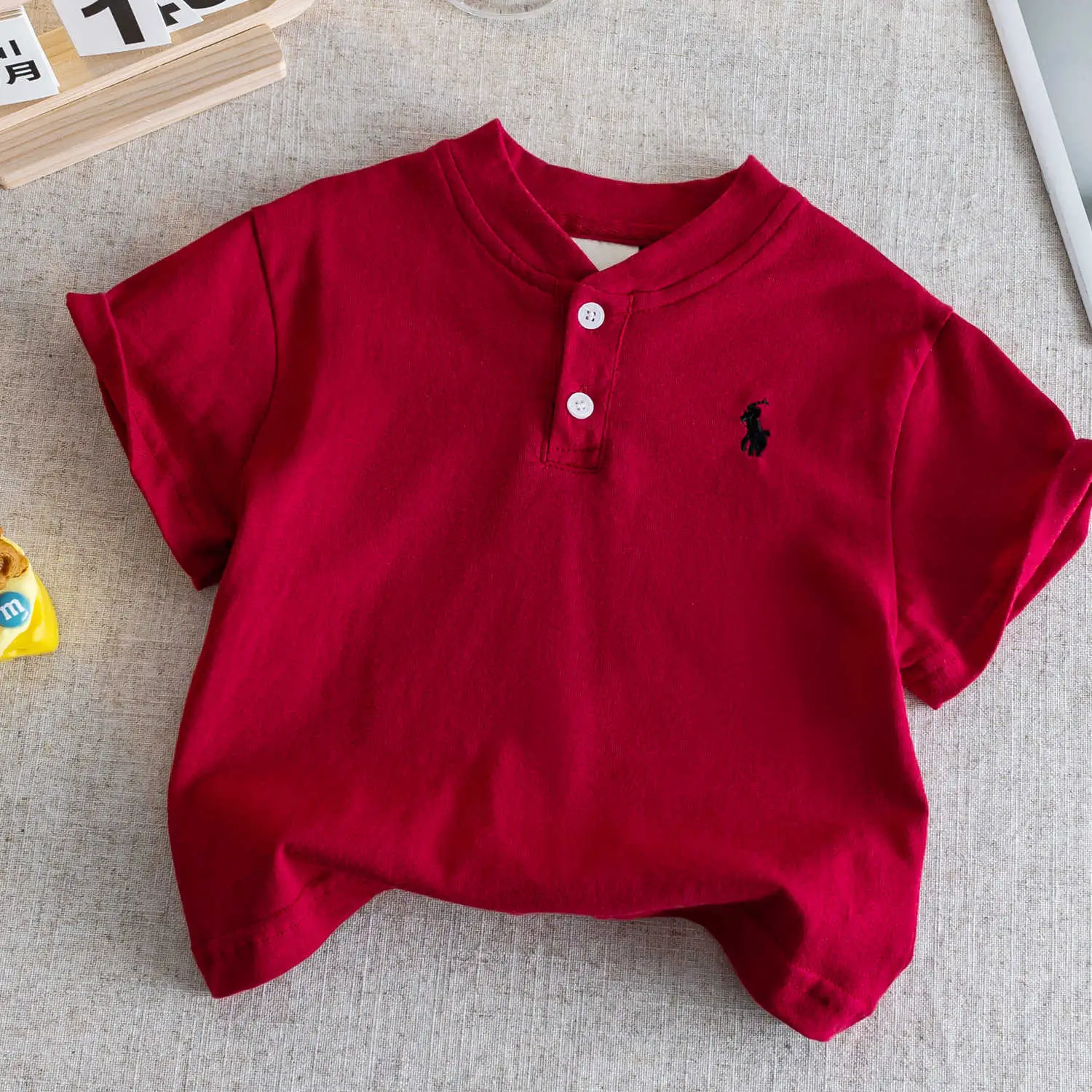 Kids V-Neck Short Sleeve T-Shirt Grey Korean Style