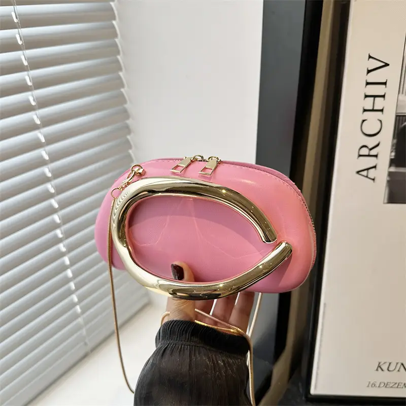 Pink Metal Hardware Women's Shoulder Clutch