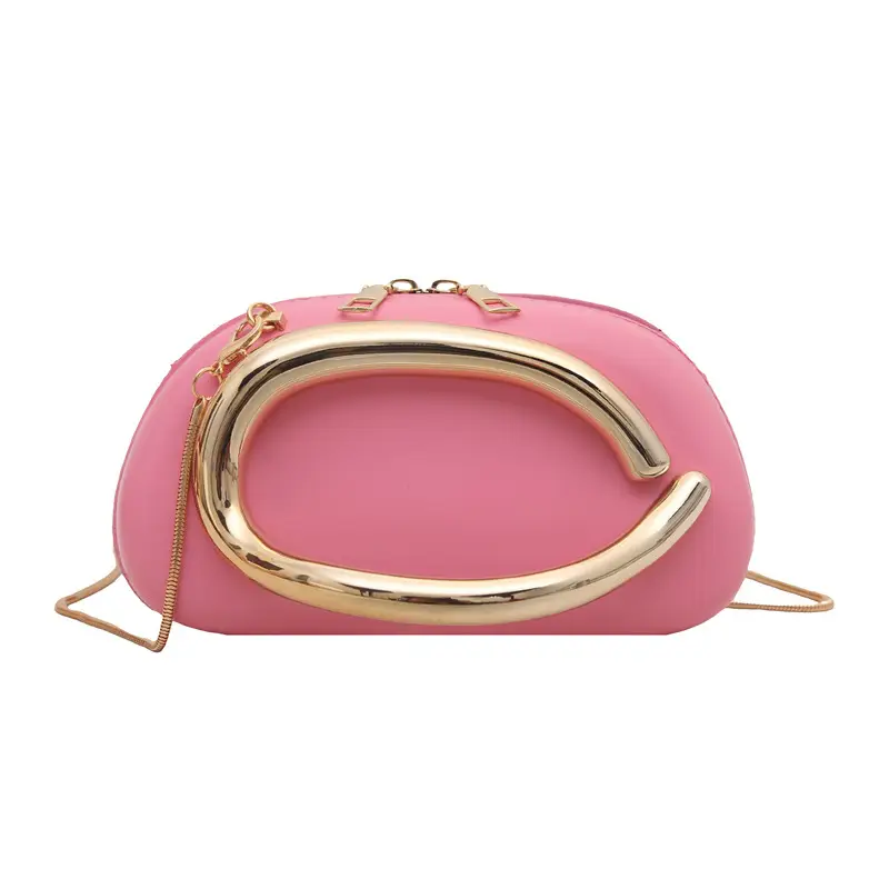 Pink Metal Hardware Women's Shoulder Clutch