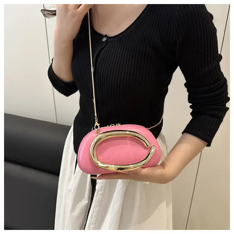 Pink Metal Hardware Women's Shoulder Clutch — feature 17
