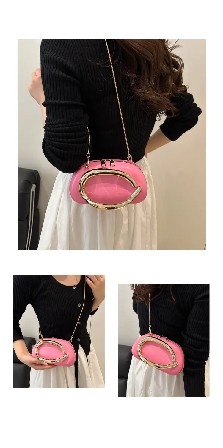Pink Metal Hardware Women's Shoulder Clutch — feature 22