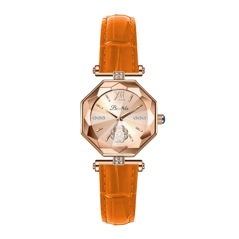 Women's Trendy Orange Quartz Watch with Crystal Dial - Image 3