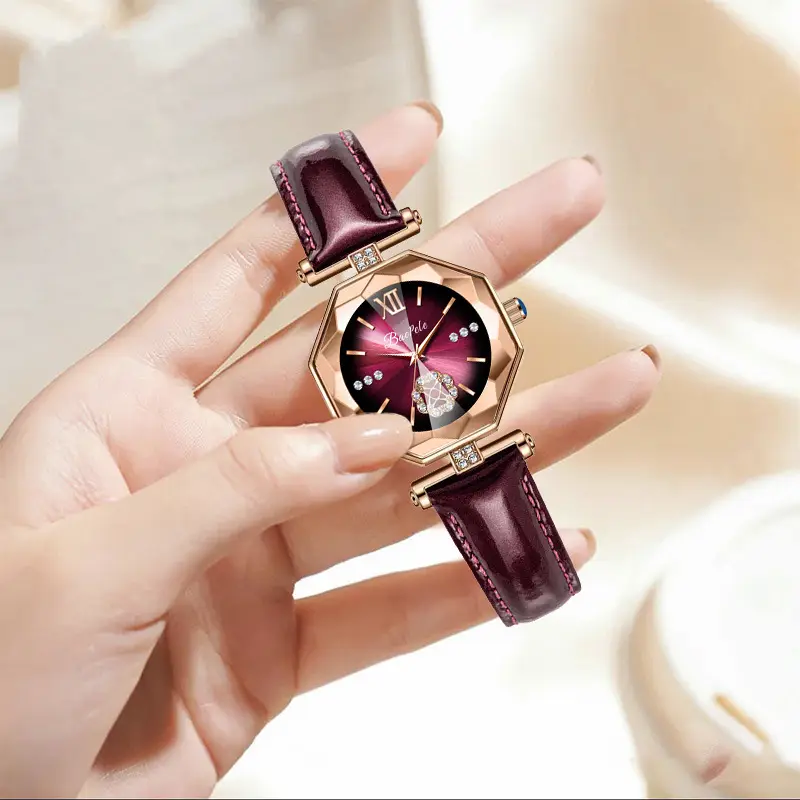 Women's Trendy Orange Quartz Watch with Crystal Dial - Image 6
