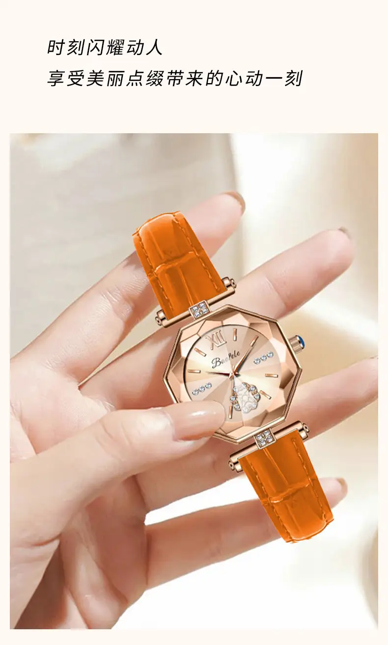 Women's Trendy Orange Quartz Watch with Crystal Dial — feature 6