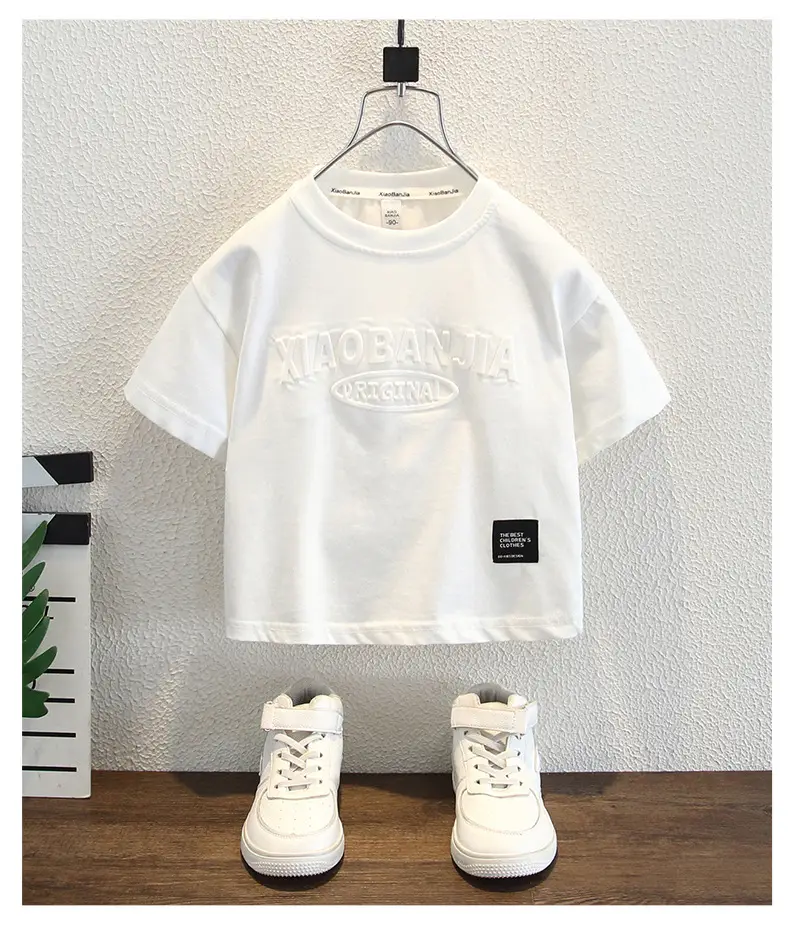 Boys White Short Sleeve T-Shirt 2025 Summer — feature 7