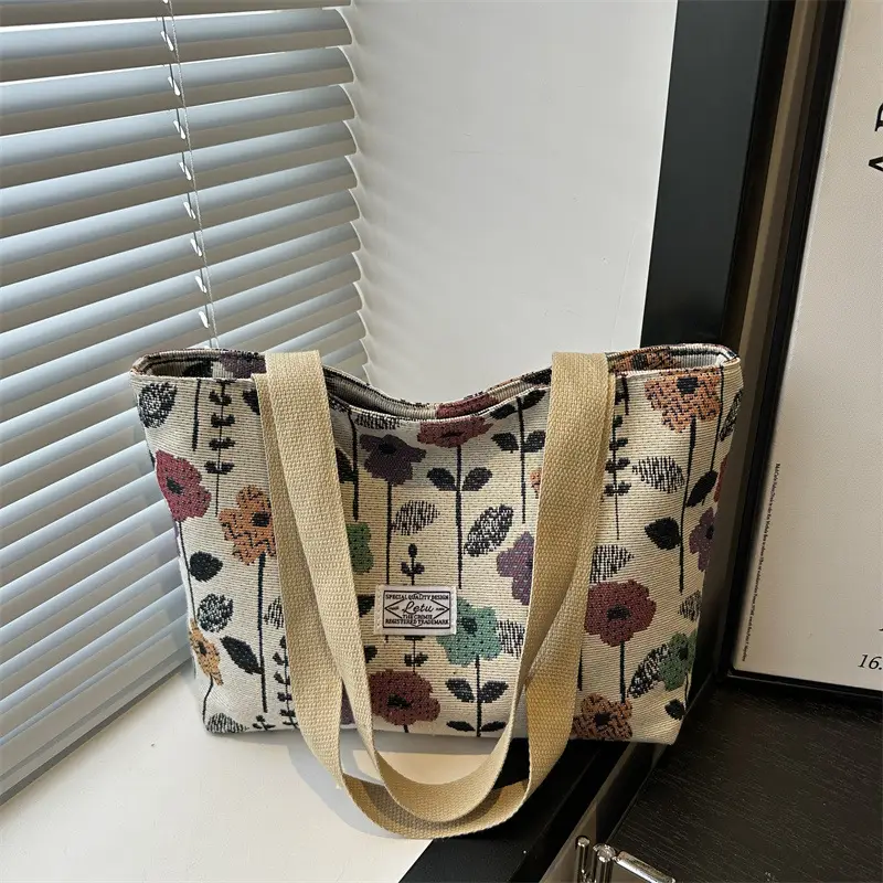 Large Capacity Ethnic Floral Canvas Shoulder Bag for Women - Image 4