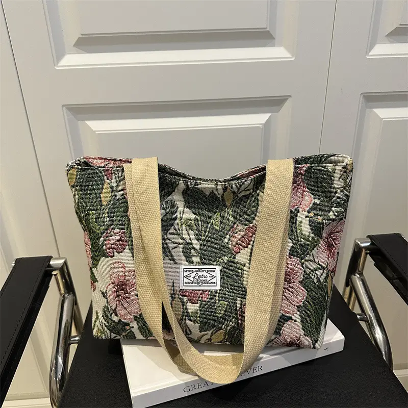 Large Capacity Ethnic Floral Canvas Shoulder Bag for Women - Image 5