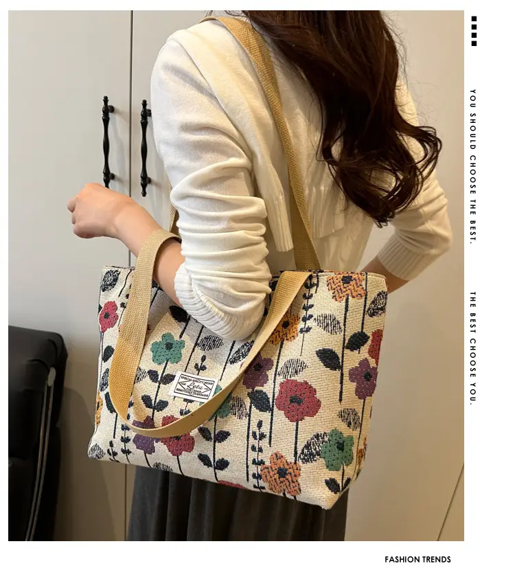 Large Capacity Ethnic Floral Canvas Shoulder Bag for Women — feature 1