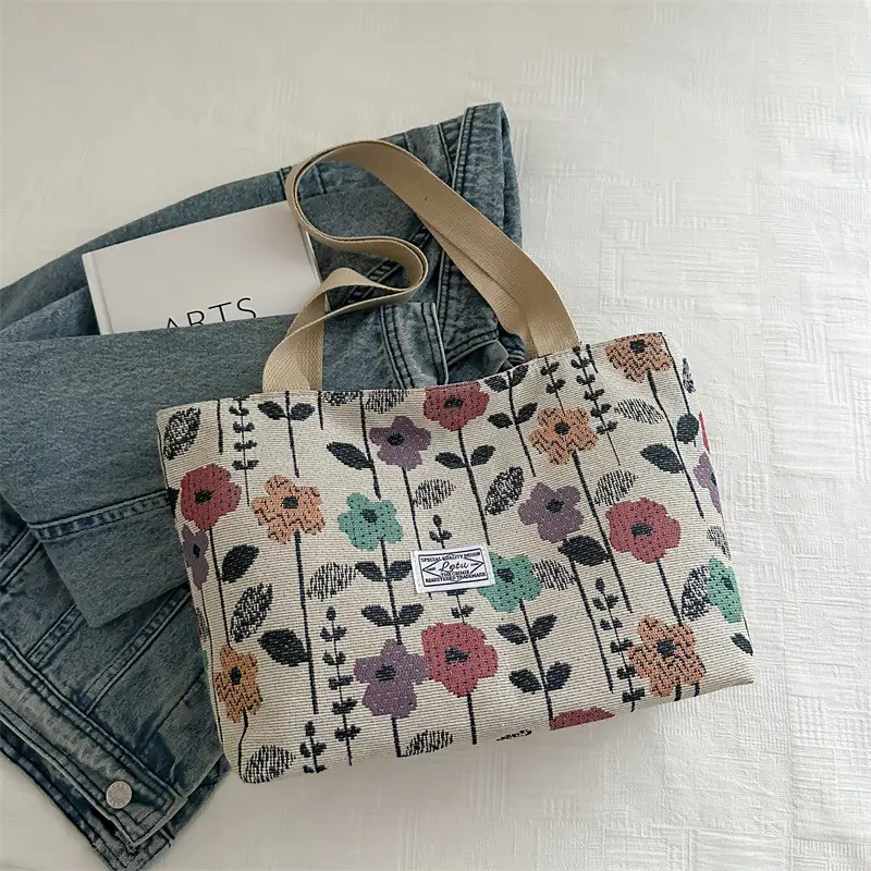 Large Capacity Ethnic Floral Canvas Shoulder Bag for Women - Image 2