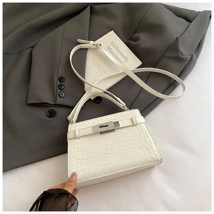 Elegant Croc Leather Shoulder Bag for Women White - Image 8