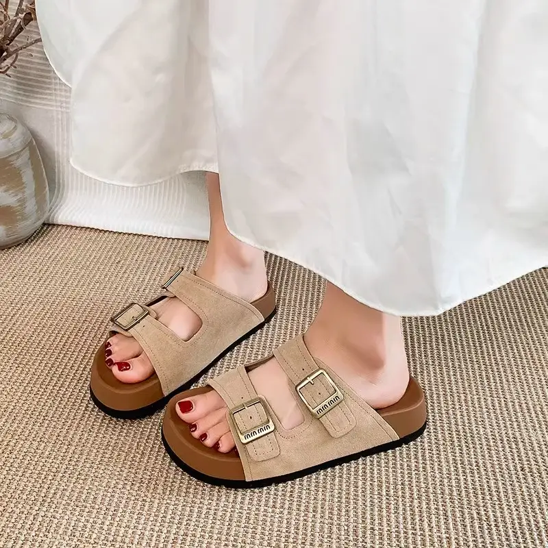 Thick-Soled Birkenstock Sandals for Women to Wear Outside in Summer, Fashionable 2025 New Women's High-Bottom Beach Slippers