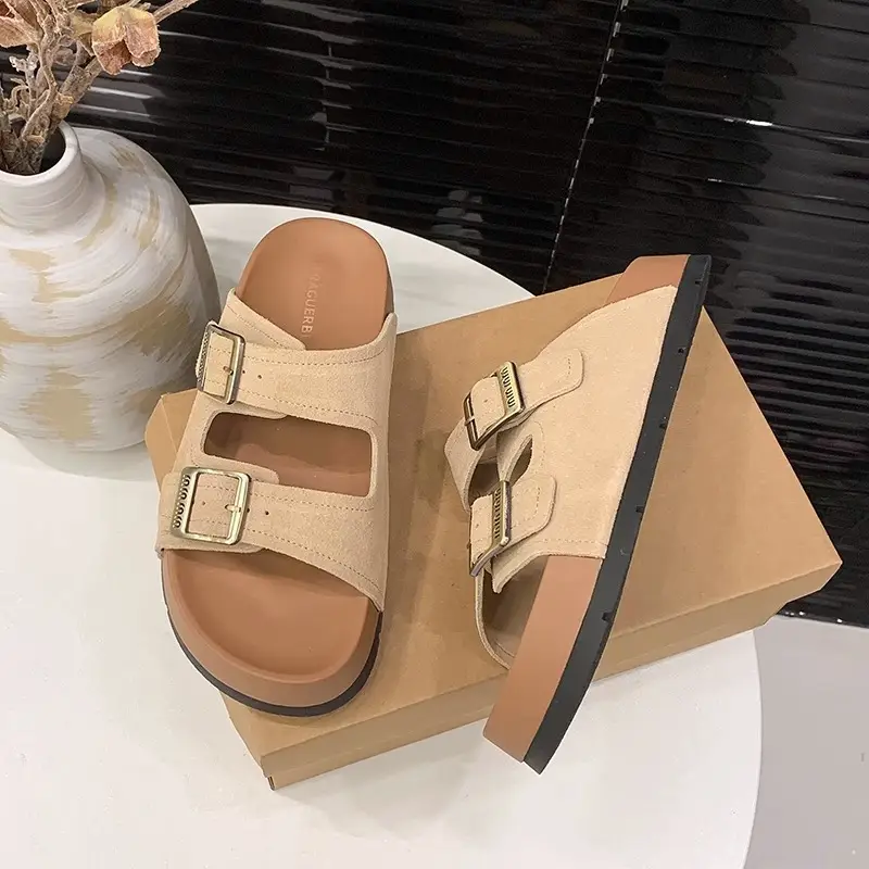 Thick-Soled Birkenstock Sandals for Women to Wear Outside in Summer, Fashionable 2025 New Women's High-Bottom Beach Slippers