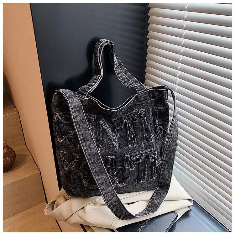Denim Printed Letters One Shoulder Crossbody Tote Bag Large Capacity 2025 — feature 18