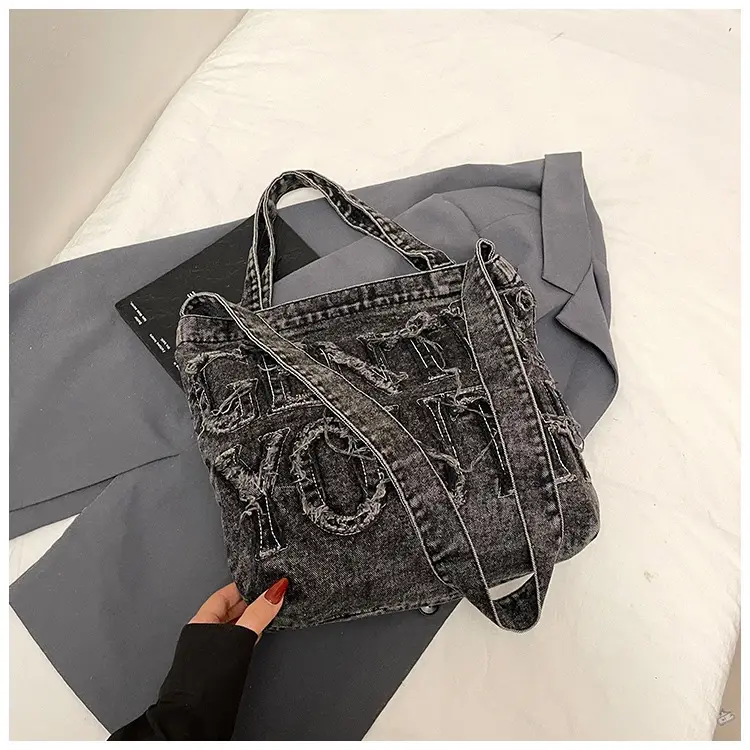 Denim Printed Letters One Shoulder Crossbody Tote Bag Large Capacity 2025 — feature 20