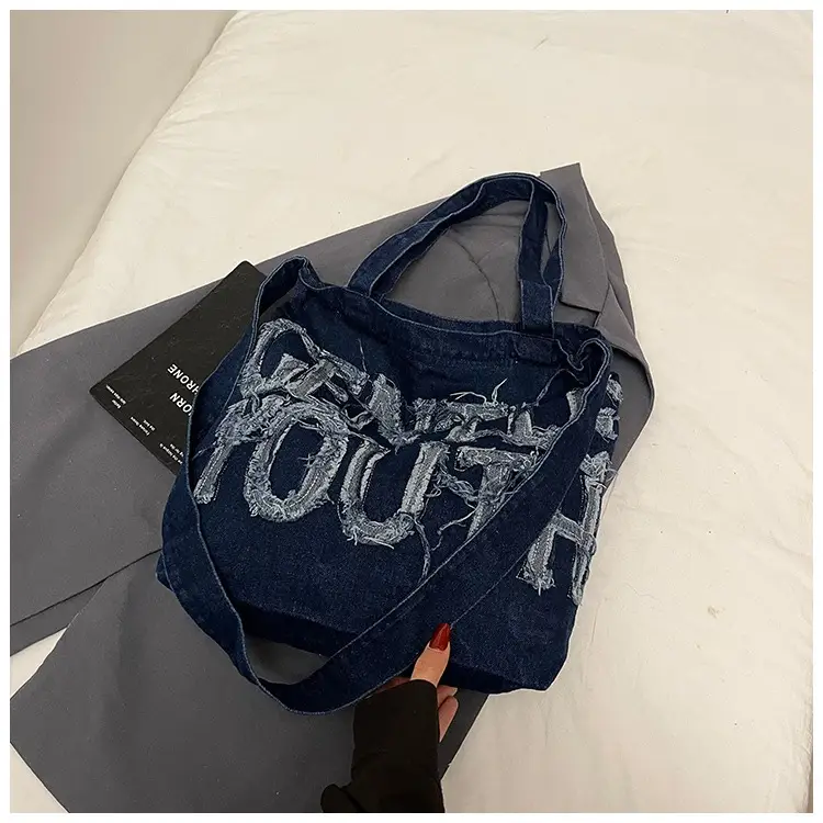 Denim Printed Letters One Shoulder Crossbody Tote Bag Large Capacity 2025 — feature 21