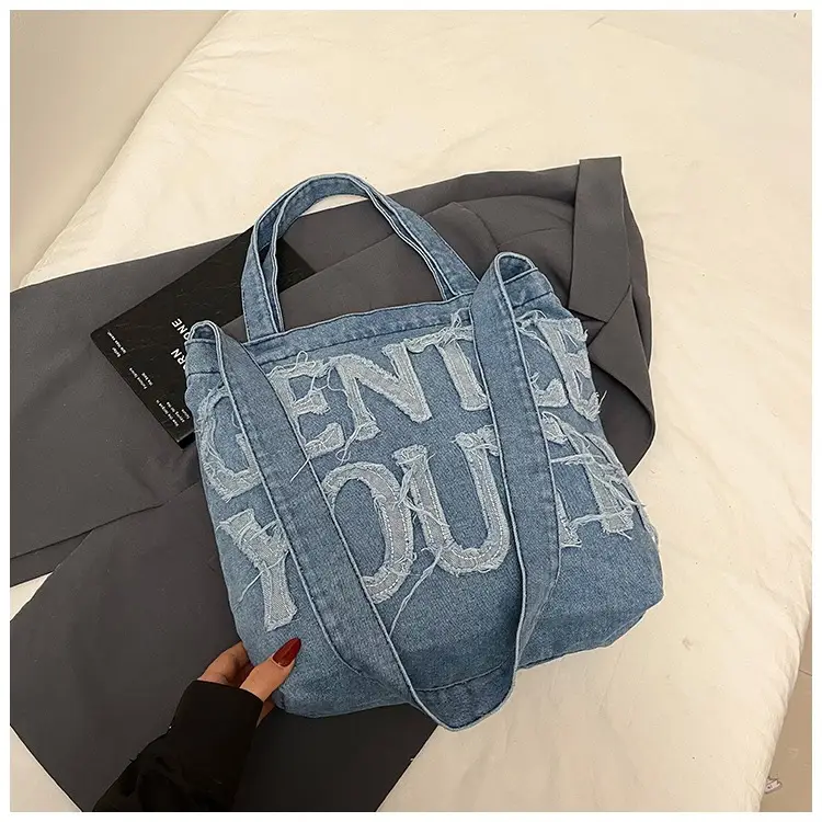Denim Printed Letters One Shoulder Crossbody Tote Bag Large Capacity 2025 — feature 22