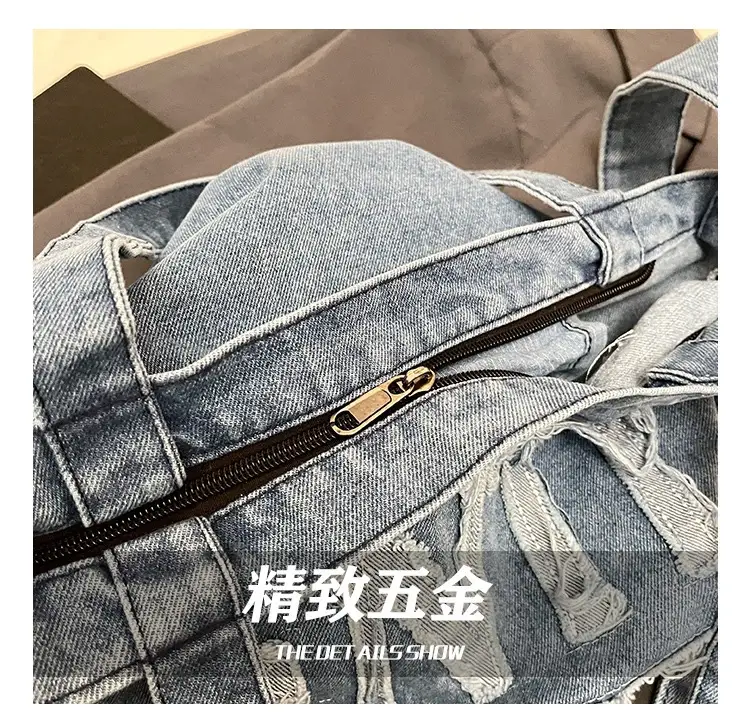 Denim Printed Letters One Shoulder Crossbody Tote Bag Large Capacity 2025 — feature 5