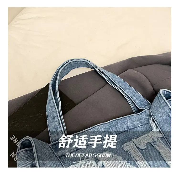 Denim Printed Letters One Shoulder Crossbody Tote Bag Large Capacity 2025 — feature 6
