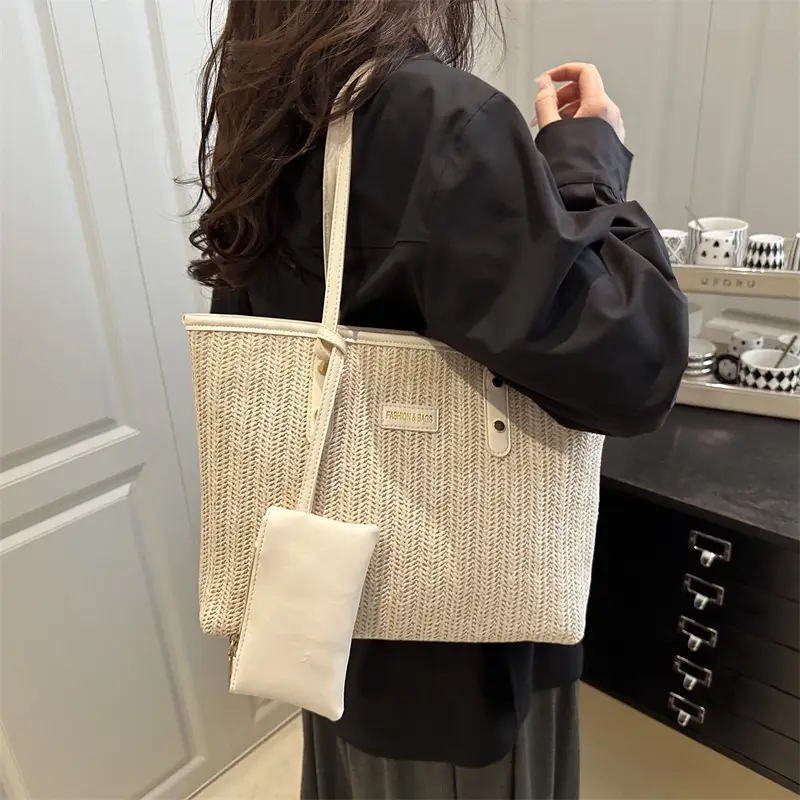 Women Woven Tote Bag Large Capacity Summer Commute — feature 2