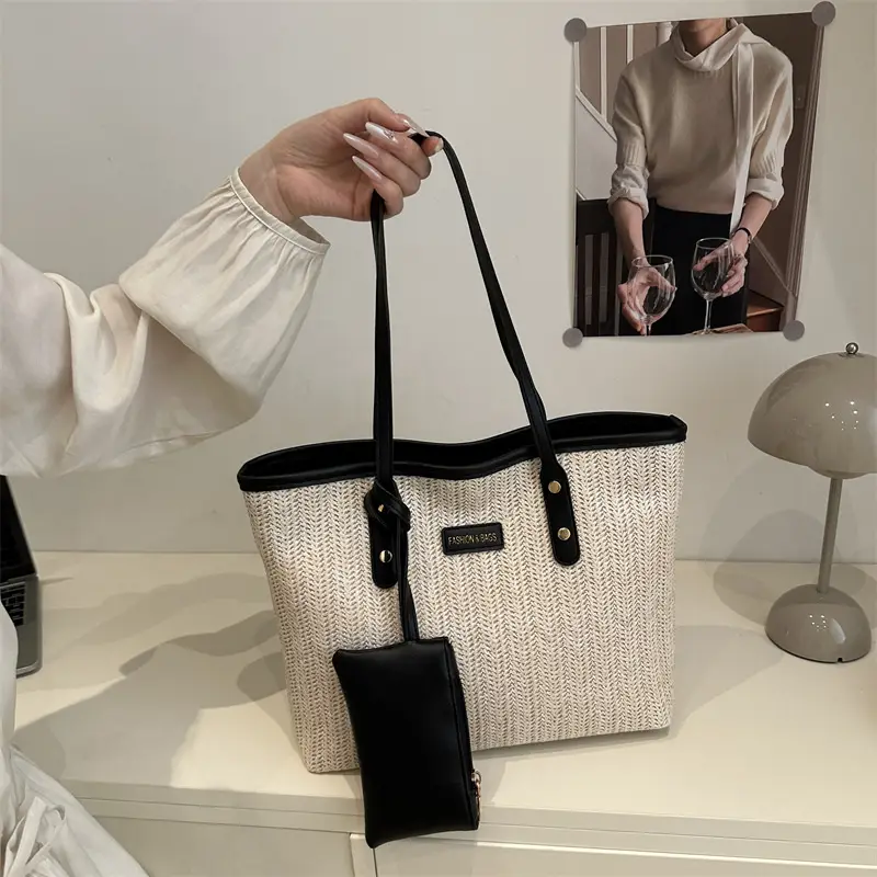 Women Woven Tote Bag Large Capacity Summer Commute - Image 4
