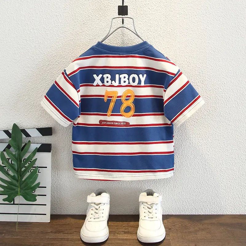 Boys Striped T-Shirt Blue Red White 2025
