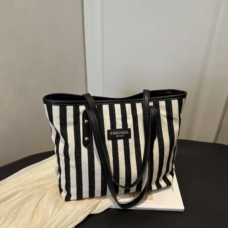 Women Korean Style Striped Canvas Shoulder Bag 2025 - Image 4