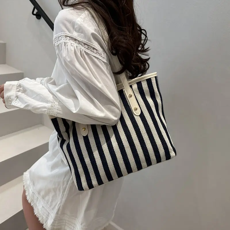 Women Korean Style Striped Canvas Shoulder Bag 2025 - Image 6