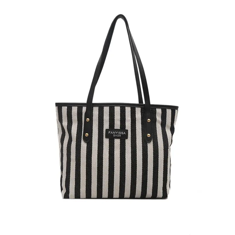 Women Korean Style Striped Canvas Shoulder Bag 2025 - Image 8