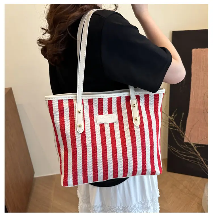 Women Korean Style Striped Canvas Shoulder Bag 2025 — feature 10