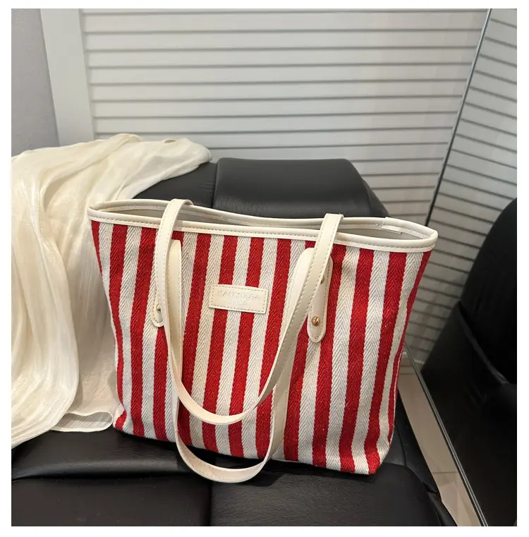 Women Korean Style Striped Canvas Shoulder Bag 2025 — feature 19