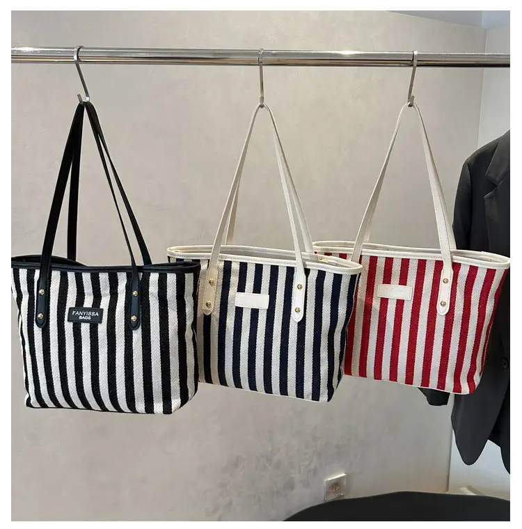 Women Korean Style Striped Canvas Shoulder Bag 2025 — feature 22