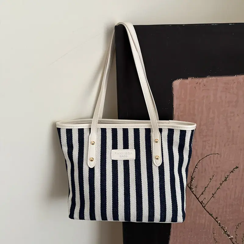 Women Korean Style Striped Canvas Shoulder Bag 2025 - Image 2