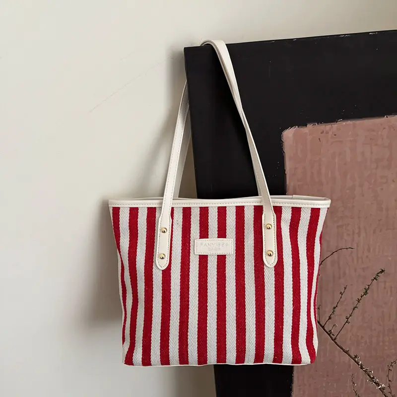 Women Korean Style Striped Canvas Shoulder Bag 2025 - Image 3