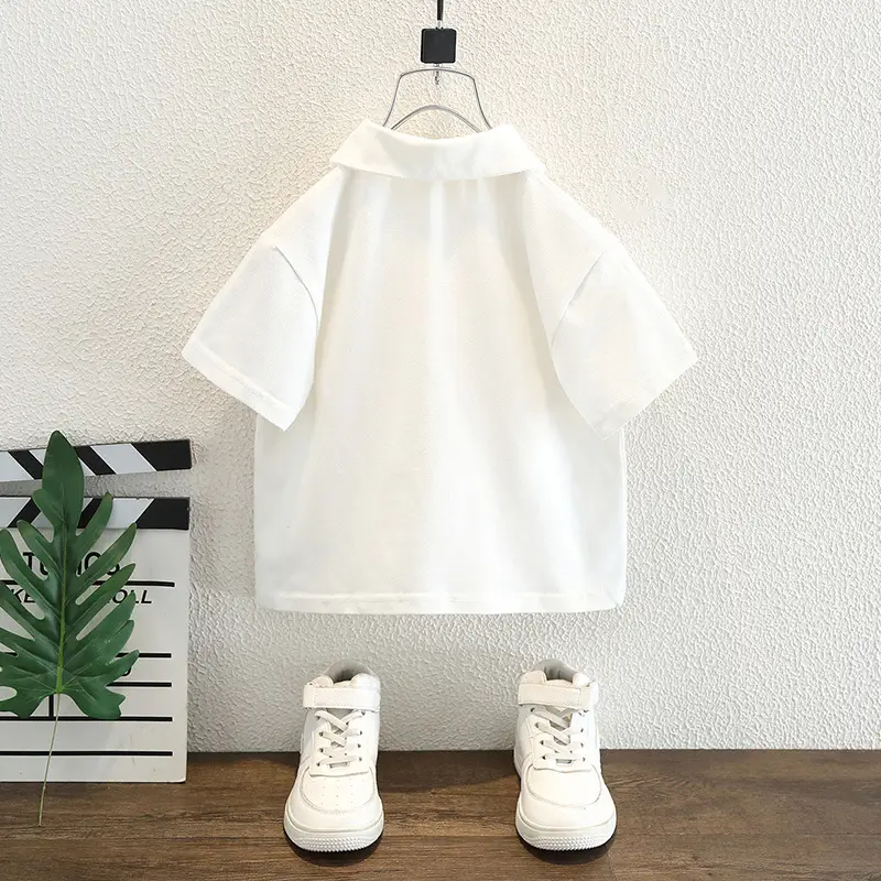 Boys Polo Shirt White Medium Large Casual Summer Top - Image 5