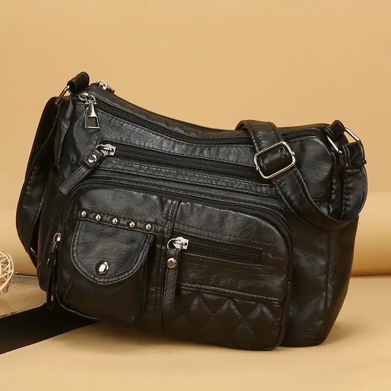 Women's Brown Quilted Leather Shoulder Bag with 5 Compartments - Image 8