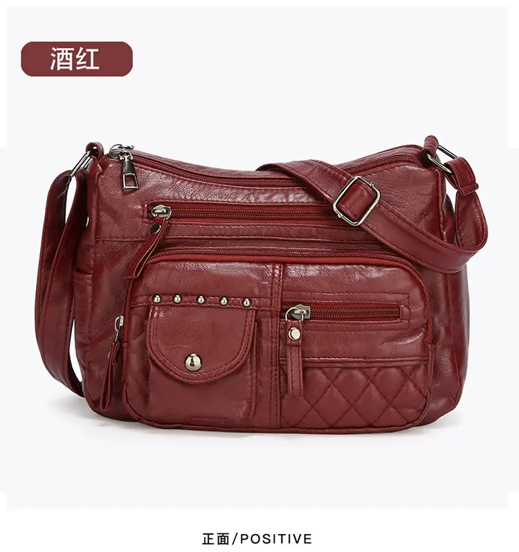 Women's Brown Quilted Leather Shoulder Bag with 5 Compartments — feature 26