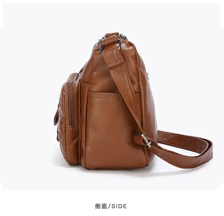 Women's Brown Quilted Leather Shoulder Bag with 5 Compartments — feature 29