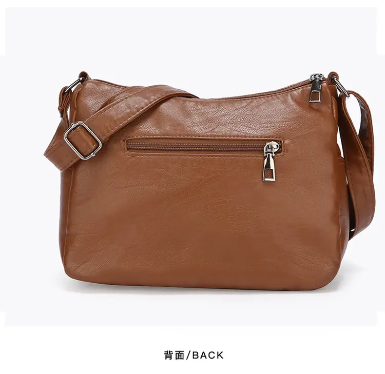 Women's Brown Quilted Leather Shoulder Bag with 5 Compartments — feature 30