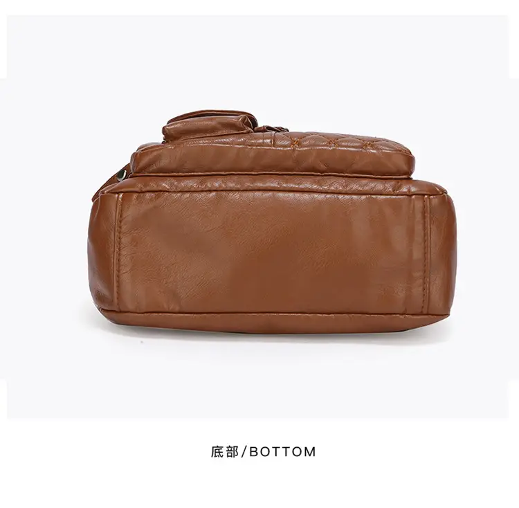 Women's Brown Quilted Leather Shoulder Bag with 5 Compartments — feature 31