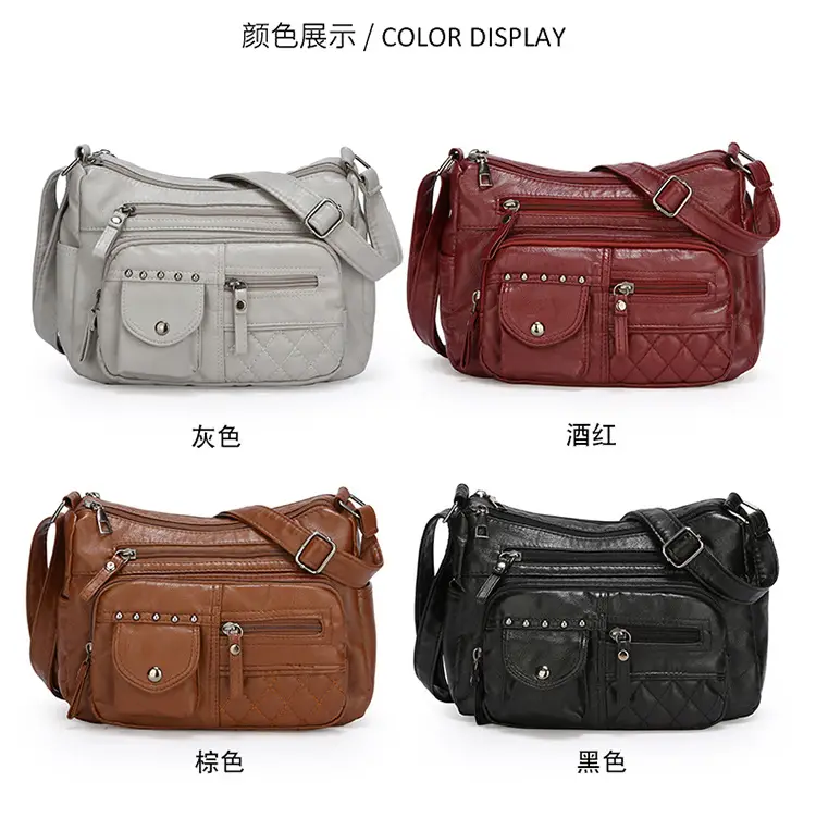Women's Brown Quilted Leather Shoulder Bag with 5 Compartments — feature 5