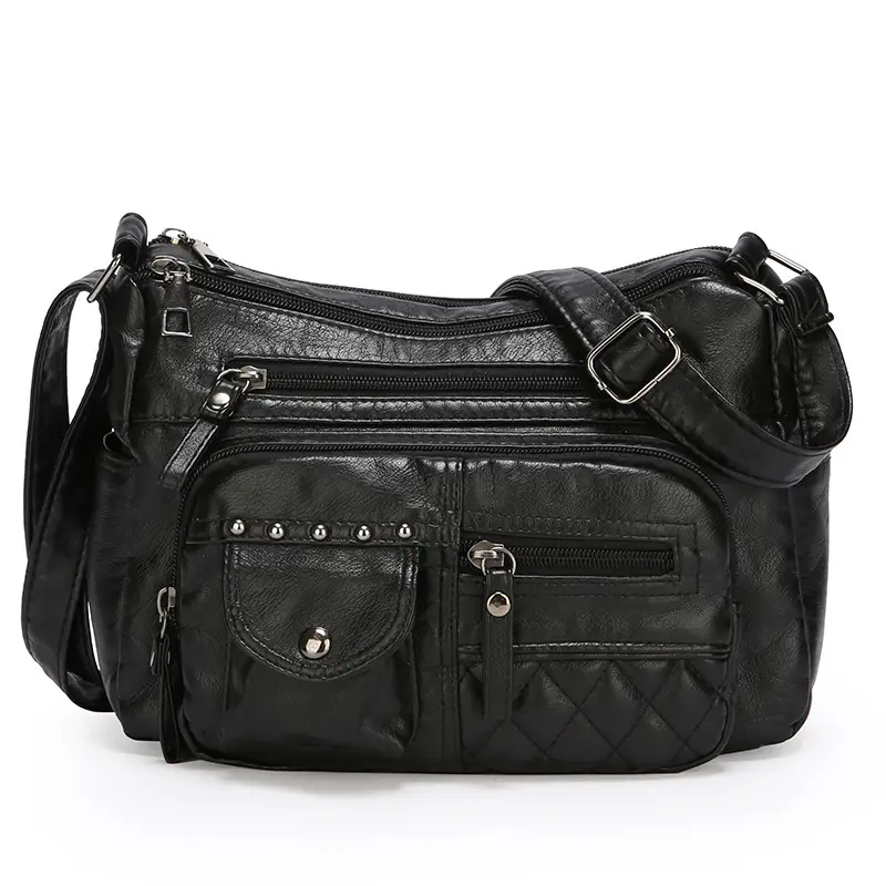 Women's Brown Quilted Leather Shoulder Bag with 5 Compartments - Image 4