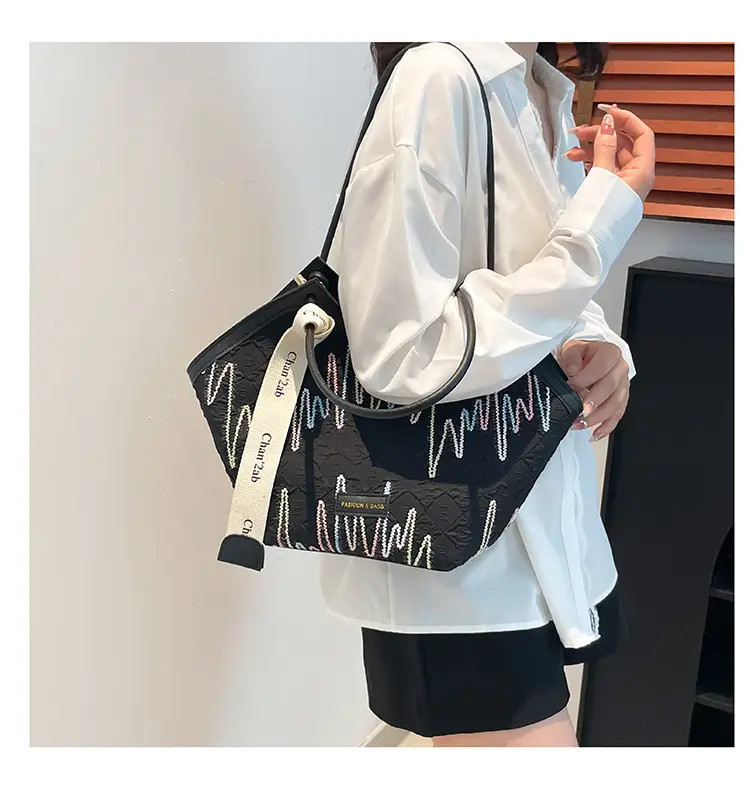 Women Striped Canvas Shoulder Tote Bag 2025 New — feature 10