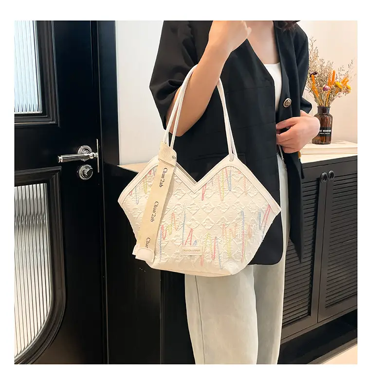 Women Striped Canvas Shoulder Tote Bag 2025 New — feature 17