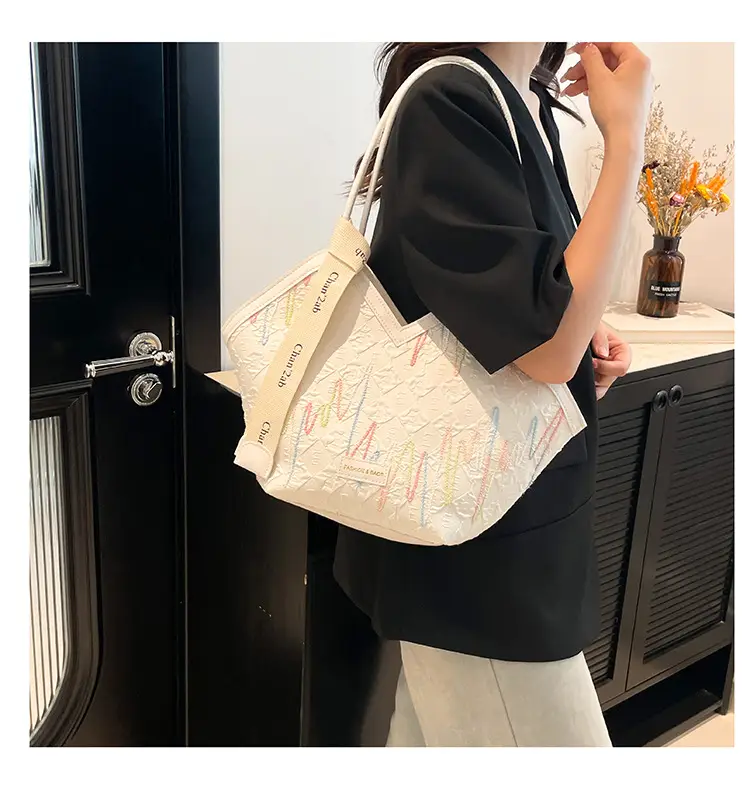 Women Striped Canvas Shoulder Tote Bag 2025 New — feature 18